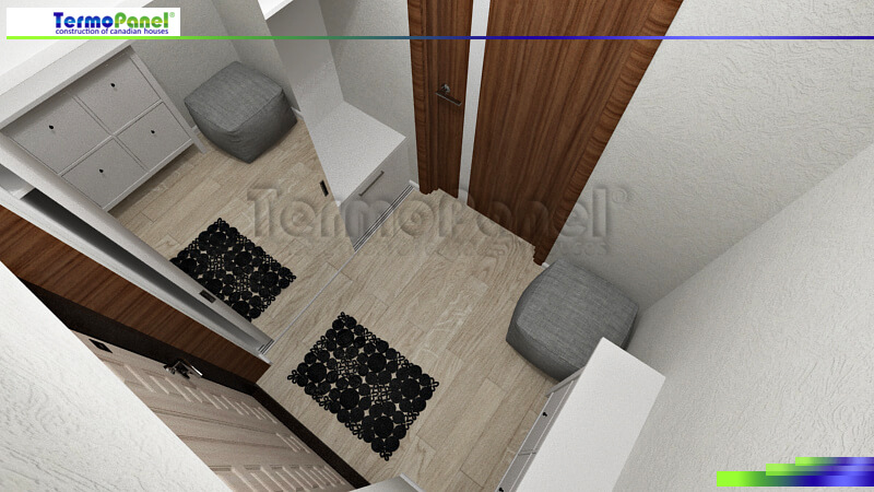 3D-визуализация интерьера проекта дома из СИП-панелей прихожая