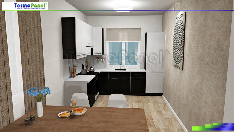 3D-визуализация интерьера проекта дома из СИП-панелей кухня